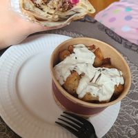 Vegan Shawarma (mushroom based protein) with garlic potatoes at Boustan in Brossard