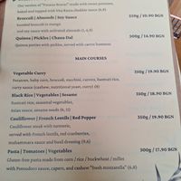 Menu at Vita Rama in Sofia