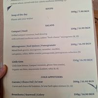 Menu at Vita Rama in Sofia