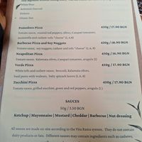 Menu at Vita Rama in Sofia