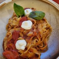 Tomato sauce pasta with vegan ricotta at Vita Rama in Sofia