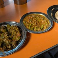 Okra, soy chunk, and paratha at Mahraj Karamchand Vegetarian Foods Inn in Karachi