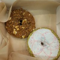 Dulce de leche and white chocolate filled with cherry jam at VegAmazing Doughnuts - Tirso de Molina in Madrid