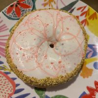 Cherry and white chocolate donut at VegAmazing Doughnuts - Tirso de Molina in Madrid