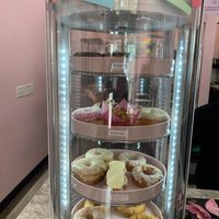 Donut case at Lovebirds Donuts in Portsmouth
