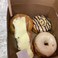 My selection: maple, cookie butter cookie dough, white chocolate bourbon twist, old fashioned at Lovebirds Donuts in Portsmouth