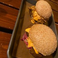 Tiny vegan burgers at Lådan in Stockholm