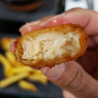 Interior of vegan chicken nugget. Not bad, but they get bland and boring after a while. They're also expensive. at GRU - Living Heineken - T3 in Sao Paulo