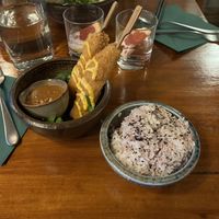 Dau Sate and Jasmine rice as a side ( pho in the background)  at Greentable in Hamburg