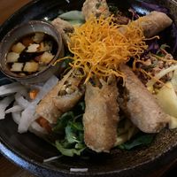 Gericht Bowl 25, Frühlingsrollen auf Salat und Nudeln  at Greentable in Hamburg