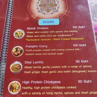 Vegan menu at Lea's Indian Food Restaurant in Koh Phangan