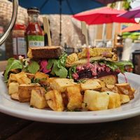 Beet-Strami on Gluten Free Bread at Ma Mosa's in Grants Pass