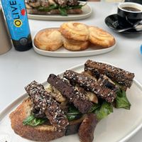 Tofu and mushrooms on sourdough  at Paloma Bakery House in Mendoza