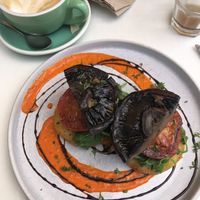 Vegan stack and coffee   at Ahuriri Village Kitchen in Napier