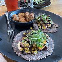 The vegan tocos with corn bread. Yummy    at Nātv in Broken Arrow