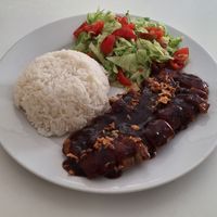 Smoked seitan with tamarind sauce at Loving Hut in Helsinki