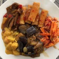 My lunch buffet plate at Loving Hut in Helsinki