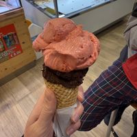 Strawberry scoop and double chocolate scoop  at Millevoglie 2.0 in Venice