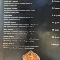 Menu at Delhi Magic in Rio De Janeiro