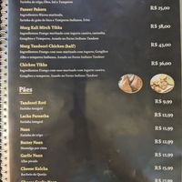 Menu at Delhi Magic in Rio De Janeiro