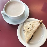 Cranberry chocolate gf scone and hot chocolate at Beet Box Bakery & Cafe in Denver