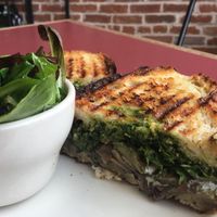 Cremini Panini with a side of field greens.  at Beet Box Bakery & Cafe in Denver