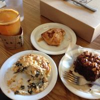 spinach tart, brownie, apple crescent, & hot cider at Beet Box Bakery & Cafe in Denver