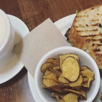 Cremini panini and a chai latte at Beet Box Bakery & Cafe in Denver