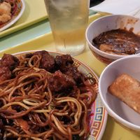 One of the sets and an egg roll at Oscar in Tokyo