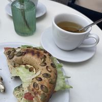 Vegan hummus bagel   at Cosmos-Heart Cafe in Augsburg