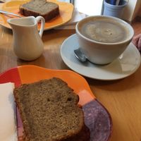 Banana bread and coffee  at Cosmos-Heart Cafe in Augsburg