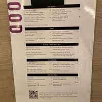 Menu  at Moxy in Manchester