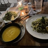 Pesto pasta and pumpkin soop  at Mana Retreat in 
