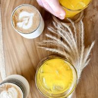 Oat milk lattés and freshly squeezed OJ  at Mana Retreat in 