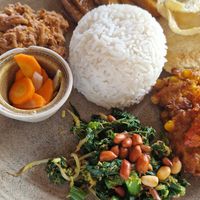 Nasi campur with tofu and tempeh at Mana Retreat in 