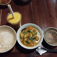 The curry comes with a soup and rice! at Thong Dong 2 - Vegan Friendly Kitchen in Lao Cai
