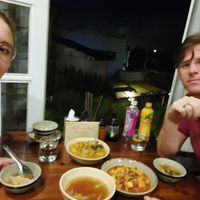 Firsr disches. Sour soop, tofu in tomato sauzen and a curry at Thong Dong 2 - Vegan Friendly Kitchen in Lao Cai