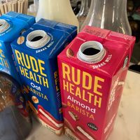 Plant milks they use from a smaller business, Rude health at Bô Coffee in Madrid