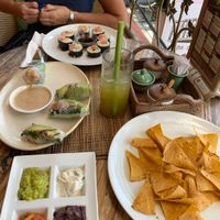 Spring rolls, nori maki, nachos  at Earth Cafe and Market in Ubud