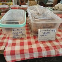 Low sugar gluten-free cocoa ball and suger free banana grain cookies at Cheese Cake & Bake - Food Stall in Koh Phangan