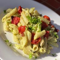 Roasted Tomato Pasta Alfredo  at The Green Zen in Rodney Bay