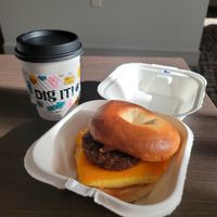 Vegan breakfast sandwich (beyond meat sausage, just egg, vegan cheese) at Dig It! Coffee Co in Las Vegas