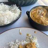 Potato and eggplant curry with rice and pappadums  at Mumbai Masala in Ballina