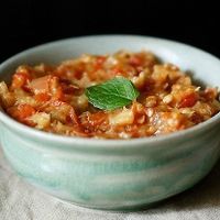 Bengan Bhuna 
(Roasted eggplant in clayoven) at Vegan Earth Food in Alhambra