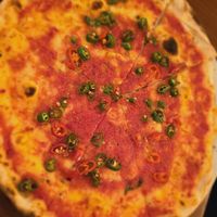 Cheeseless vegan margharita with fresh chillies at Just Pizza & Pasta in Douglas