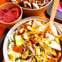 Vegan dishes with fresh & tasty ingredients and beet hummus at Hummus Junction in Setubal