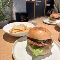 Vegan burger and chips  at Common Well  in Kyoto