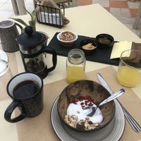 One of many delicious breakfast🥰 Get the coffee!!  at GOJI Vegan Hotel in Rhodes