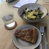 A pie and a lighter kind of salad.  at GOJI Vegan Hotel in Rhodes