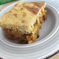 Macaroni with bechamel and vegetables at GOJI Vegan Hotel in Rhodes